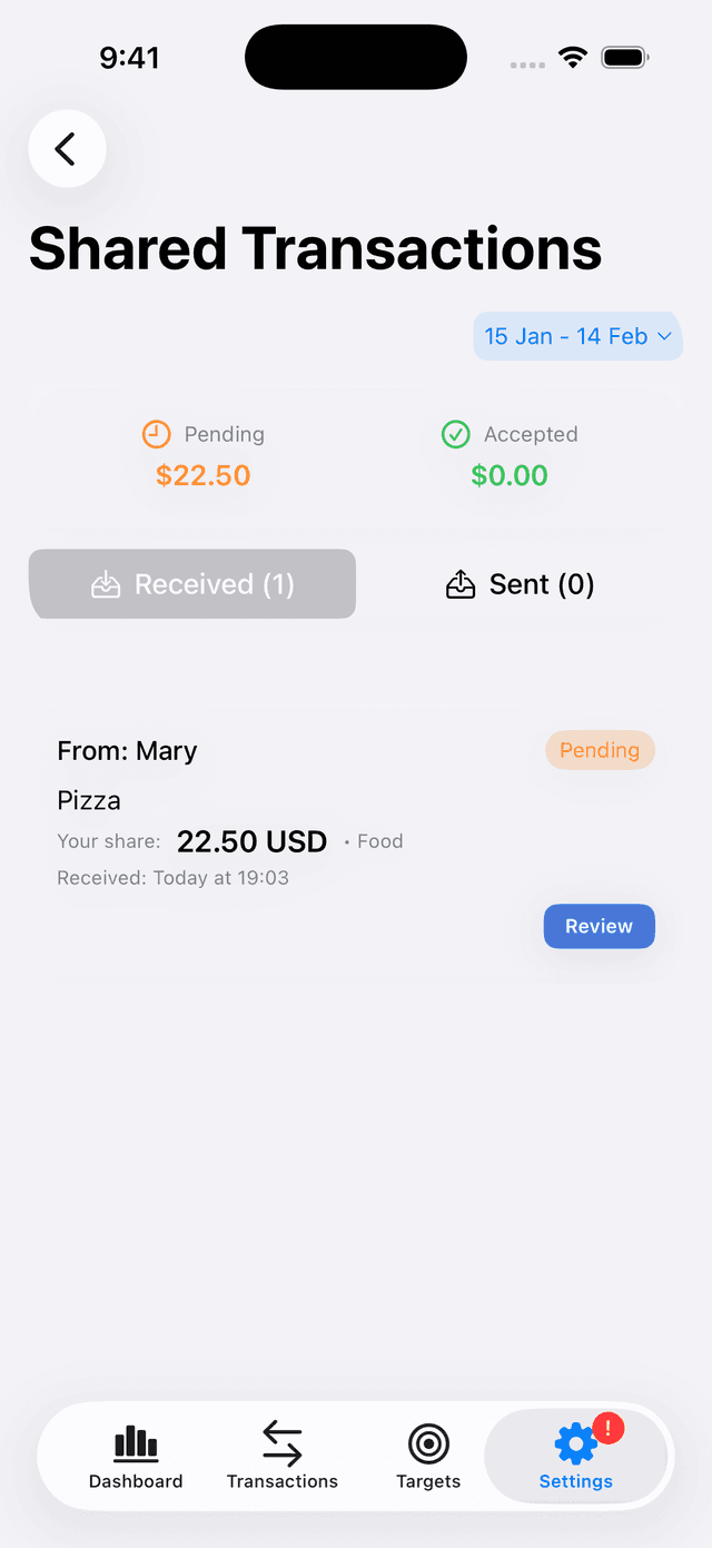 Shared Transactions - Share expenses with friends